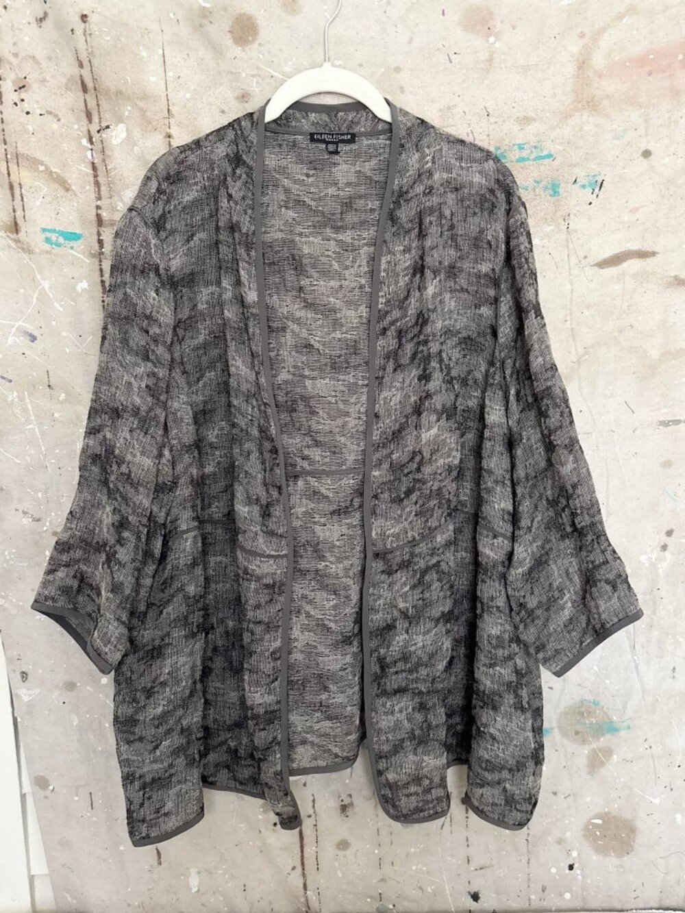 Eileen Fisher Half Sleeve Jacquard Linen Blend Jacket